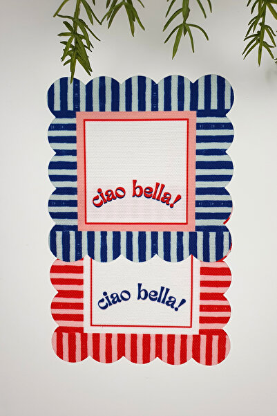 decofav Ciao Bella Line Tasarım Kırmızı Mavi Lazer Kesim Kokteyl Peçetesi 2 Adet