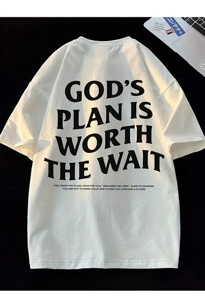 AEMİ Το Unisex God's Plan είναι αξίας της αναμονής με στάμπα μεγάλου μεγέθους μπλουζάκι με λαιμόκοψη