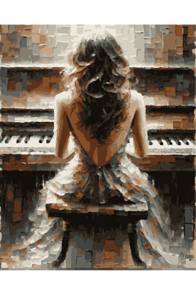 Lamba Cini Sayılarla Boyama Kasnaklı Tablo Seti Fırça Boya Dahil 40x50 Piyano