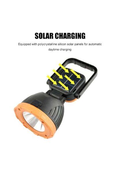 FOXMAG24 Solar work lamp, flashlight type, 20W, with handle, robust, shock-resistant, black/yellow