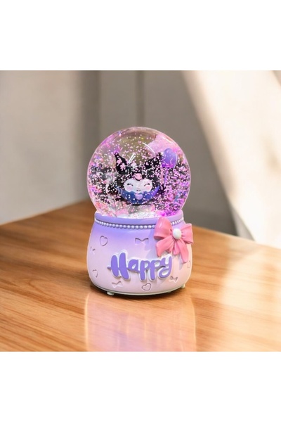 hediyesahibi Sanrio kuromi Büyük Boy Püskürtmeli Müzikli Işıklı Kar Küresi