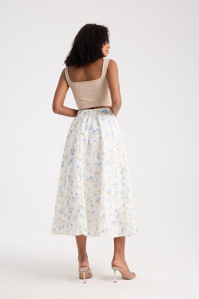 İLKCET MODA Floral Pattern Lined Midi Women's Skirt