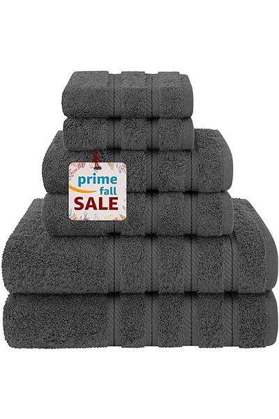 Safi Plus 6-Piece Cotton Towels Premium Quality 600 GSM Super Soft Bath Towels - Grey