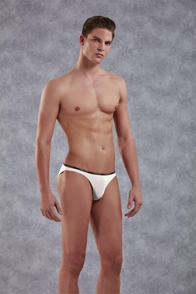 NazikEndam Dore Anse White Men's Polyamide Thin Waistband Panties Slip 1395