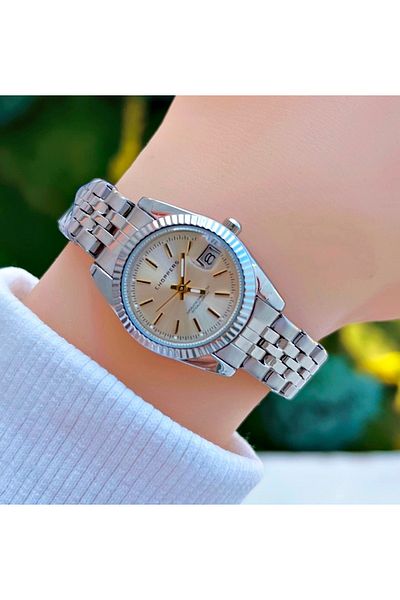Weluxa Silver Color Minimal Case Calendar Women Wrist Watch