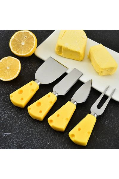 FOXMAG24 Set of 4 small cheese tools, stainless steel, elegant design, easy to maintain, yellow