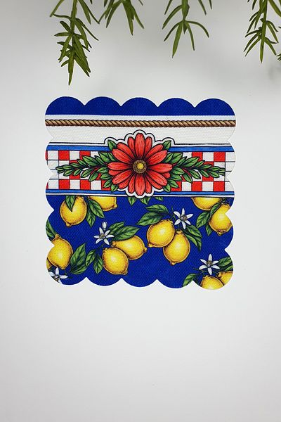 decofav Felicita Lemon and Line Design Laser Cut Fabric Χαρτοπετσέτα κοκτέιλ 1 τεμάχιο