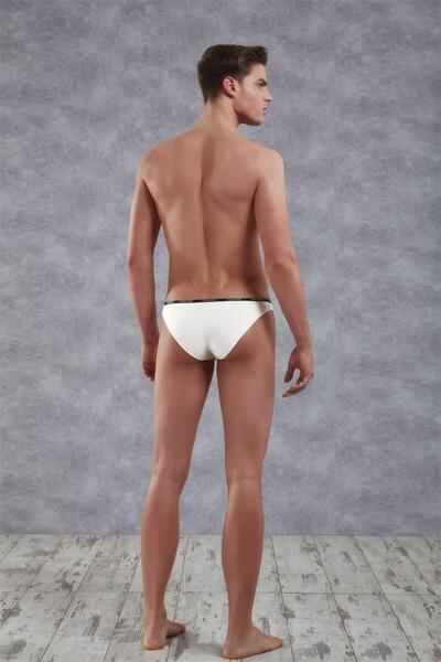 NazikEndam Dore Anse White Men's Polyamide Thin Waistband Panties Slip 1395