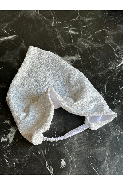 Creative Box Beyaz Pullu, Payetli, Pamuk Astarlı, Üçgen Lastikli Bandana, şık...