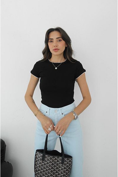 Havoş Black Contrast Short Sleeve T-Shirt