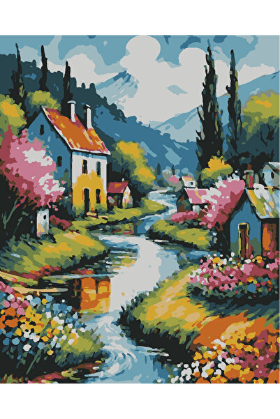 Lamba Cini Sayılarla Boyama Kasnaklı Tablo Seti Fırça Boya Dahil 40x50 Nehir