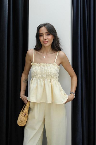 Havoş Yellow Gipeli Blouse Trousers Linen Suit