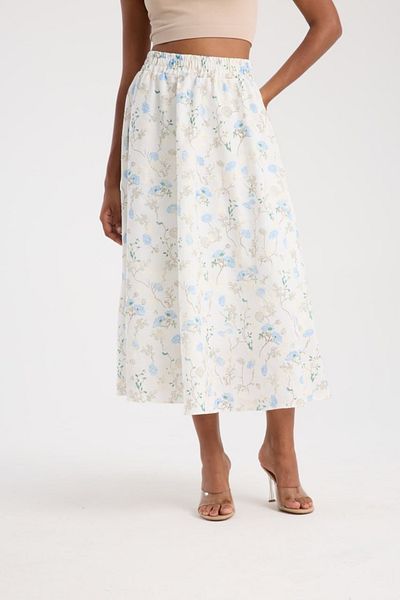 İLKCET MODA Floral Pattern Lined Midi Women's Skirt