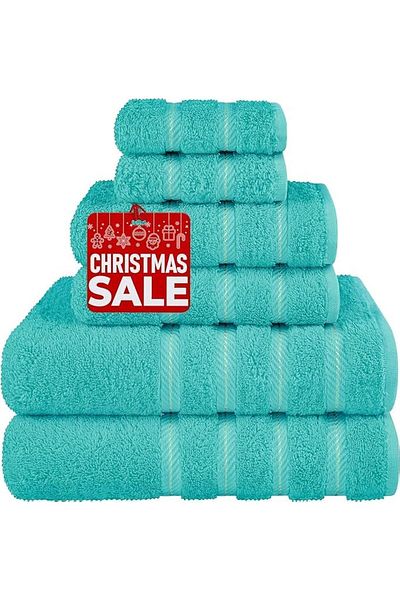 Safi Plus 6-Piece Cotton Towels Premium Quality 600 GSM Super Soft Bath Towels - Turquoise