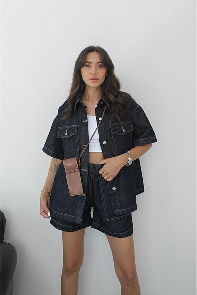 Havoş Navy Blue Shorts Shirt Denim Suit