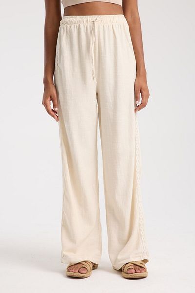İLKCET MODA Yan Ethnic Patterned Oversize Linen Trousers