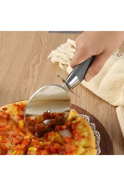 FOXMAG24 Set of 2 pizza tools: spatula and knife, stainless steel, ABS handle, black/silver