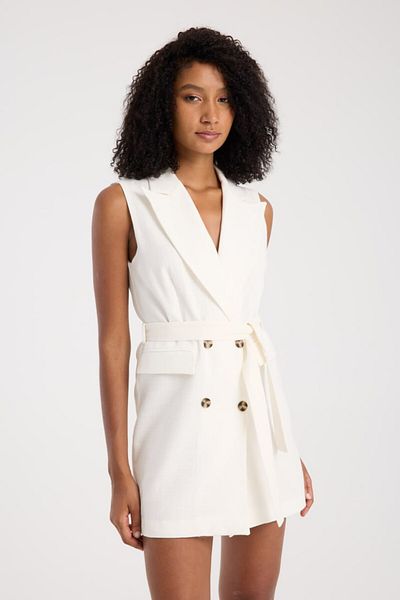İLKCET MODA Rochie fără mâneci cu 4 nasturi Blazer cu curea