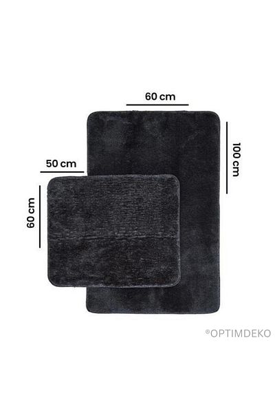 OPTIM DEKO Ultra-Fluffy and Non-Slip Bath Mat Set, 100x60 + 60x50 cm, Premium Comfort, Black