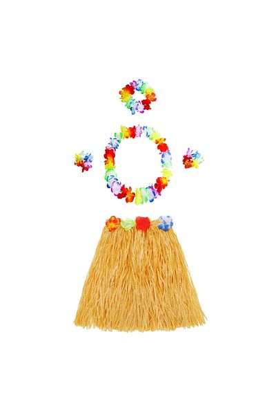 Lenaca Luau Aloha Hawaiian Necklace Skirt Crown and Bracelet Set Orange