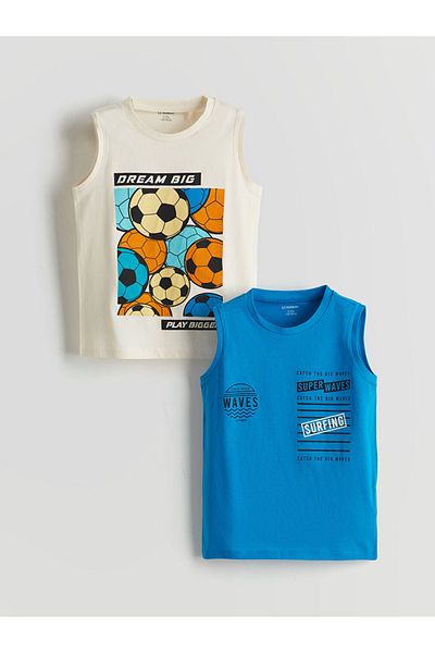 LC Waikiki Summer Collection Crew Neck Printed Boys Undershirt 2-Piece City