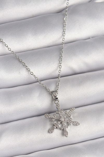 Avantaj Kapıda ®   316L Steel Silver Color Chain Zircon Stone Snowflake Model Women's Necklace