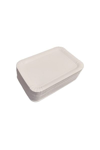 LYOBEST Set of 100 White Cardboard Trays T8, Rectangular, 16x23 cm, for Confectioneries, Pastries, Fast Food