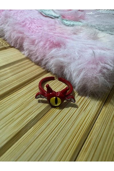 Herşey Nota Cute One-Eyed Red Cartoon Monster Figured Children's Ring – Fixed Size Resin Jewelry