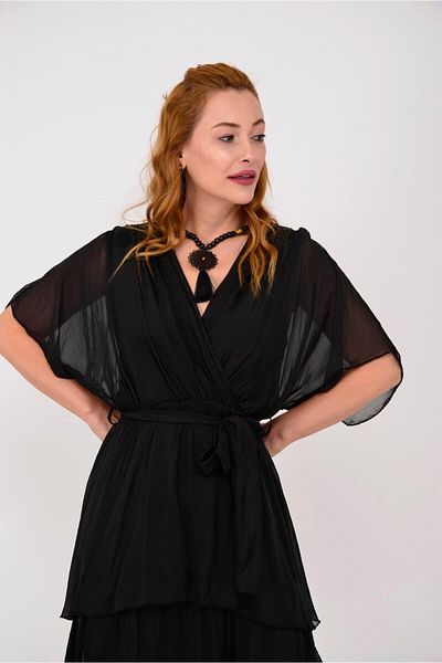 EREN STYLE Ιταλικό μακρύ μεταξωτό φόρεμα με διπλό στήθος