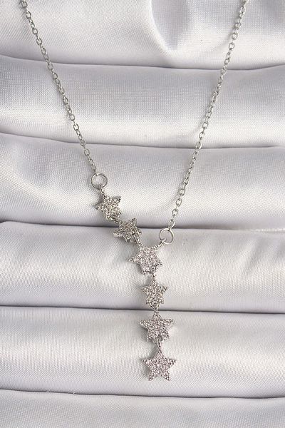 Avantaj Kapıda ®   316L Steel Silver Color Chain Zircon Stone Star Model Women's Necklace