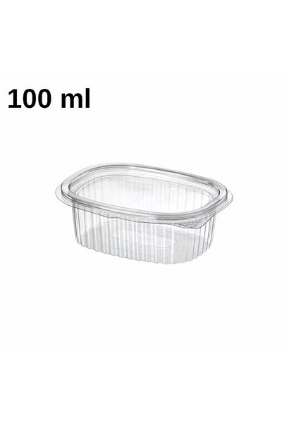 LYOBEST Set of 100 Oval Plastic Sauce Cups with Attached Lids, 100 ml