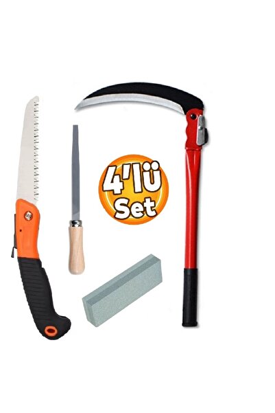 Depolife Katlanır Orak Tırpan Testere Bileme Taşı Eğe Seti 4lü Bahçe Çim Ot K...