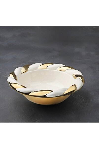 Kosova Çırağan Home Porselen Burgulu Gold Avangard Kare Derin Sunum & Servis Kasesi & Dekoratif