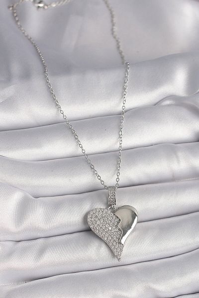 Avantaj Kapıda ®   316L Steel Silver Color Chain Zircon Stone Broken Heart Model Women's Necklace