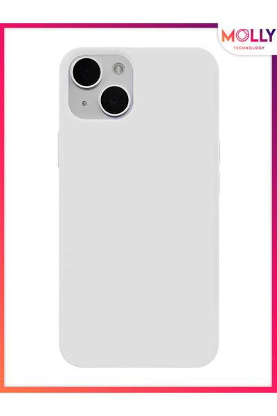 Molly iPhone 13 İçin Beyaz Liquid İçi Kadife Silikon Kılıf