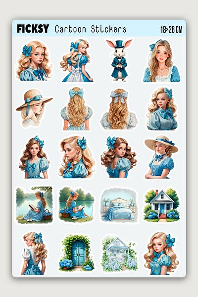 Ficksy Alice in Wonderland Sticker Set - 70 Sticker Stickers