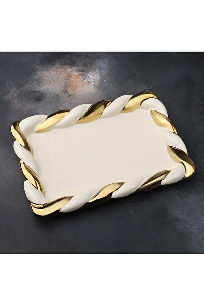 Kosova Çırağan Home Porselen Burgulu Gold Avangard Dikdörtgen Sunum & Servis ...