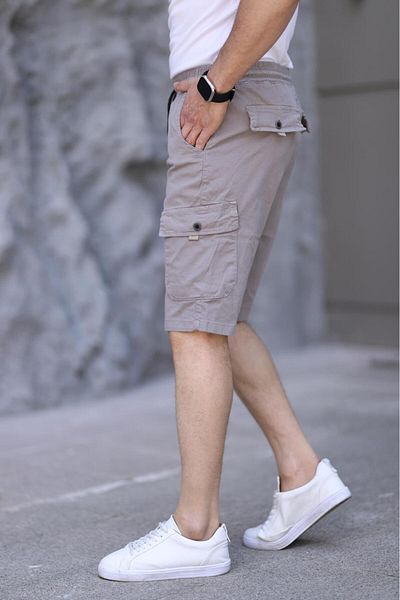 XORVİO Ανδρικό σορτς Lycra Gabardine Κομψό Ποιότητας Πέτρινο Σορτς Τσέπης Βαμβακερό Ελαστική μέση