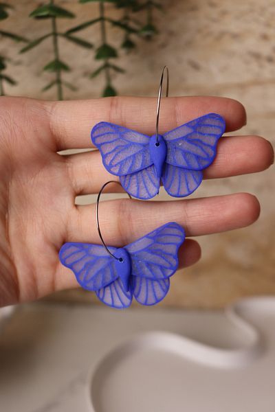Gizy Store Polymer Clay Blue Butterfly Earrings, Summer Accessory Lucky Butterfly