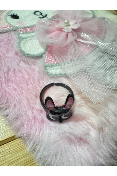 Herşey Nota Black Cute Ring with Punk Eye Design – Fixed Size Resin Cartoon Children's Jewelry