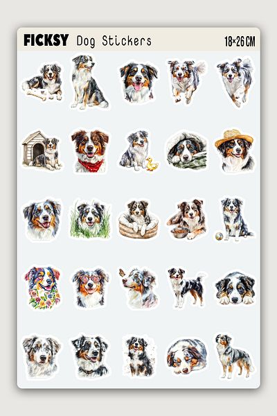 Ficksy Australian Shepherd Dog Sticker Set - 50 Pieces of Sticker Stickers
