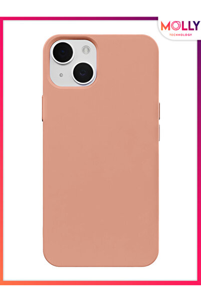 Molly iPhone 13 İçin Kum Pembesi Liquid İçi Kadife Silikon Kılıf