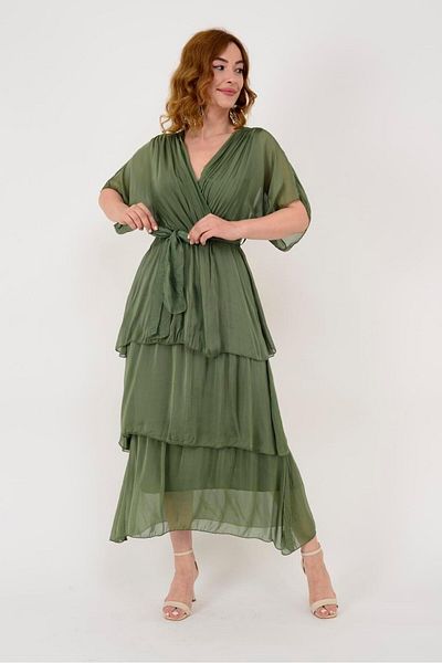 EREN STYLE Ιταλικό μακρύ μεταξωτό φόρεμα με διπλό στήθος