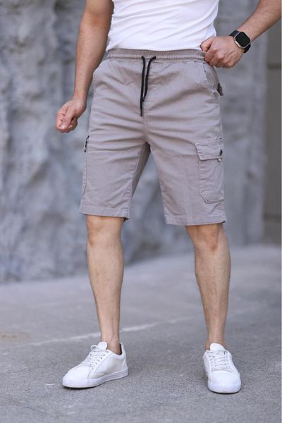 XORVİO Ανδρικό σορτς Lycra Gabardine Κομψό Ποιότητας Πέτρινο Σορτς Τσέπης Βαμβακερό Ελαστική μέση
