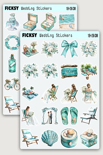 Ficksy Beach Wedding Sticker Set - 40 Pieces of Sticker Stickers