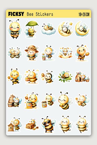 Ficksy Cute Bee Sticker Set - 50 Sticker Stickers