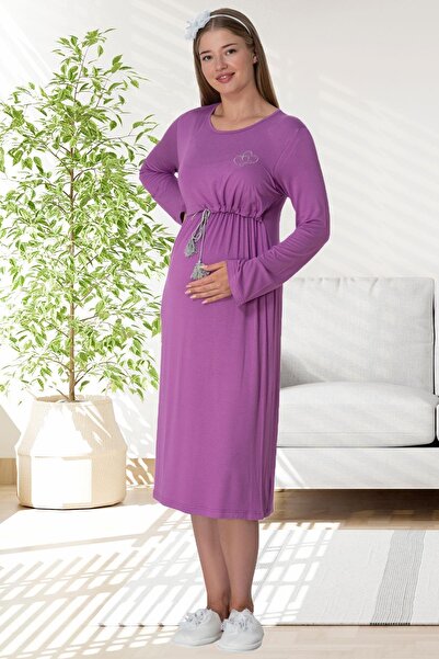 By Mecit Pijama قميص نوم نسائي بأكمام طويلة وقابل للفتح مع مقصورة للرضاعة الط...