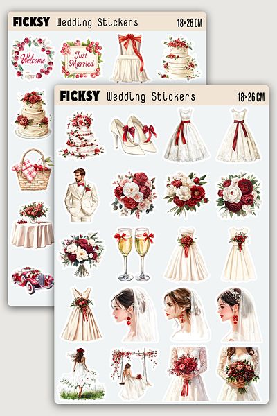 Ficksy Summer Wedding Sticker Set - 40 Pieces of Label Stickers