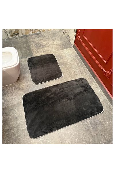 OPTIM DEKO Ultra-Fluffy and Non-Slip Bath Mat Set, 100x60 + 60x50 cm, Premium Comfort, Grey