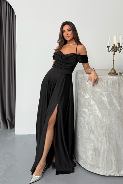 İyem Abiye Drapeli İp Askılı Ve Sırt Bağcıklı Abiye Elbise Dar Kalıp